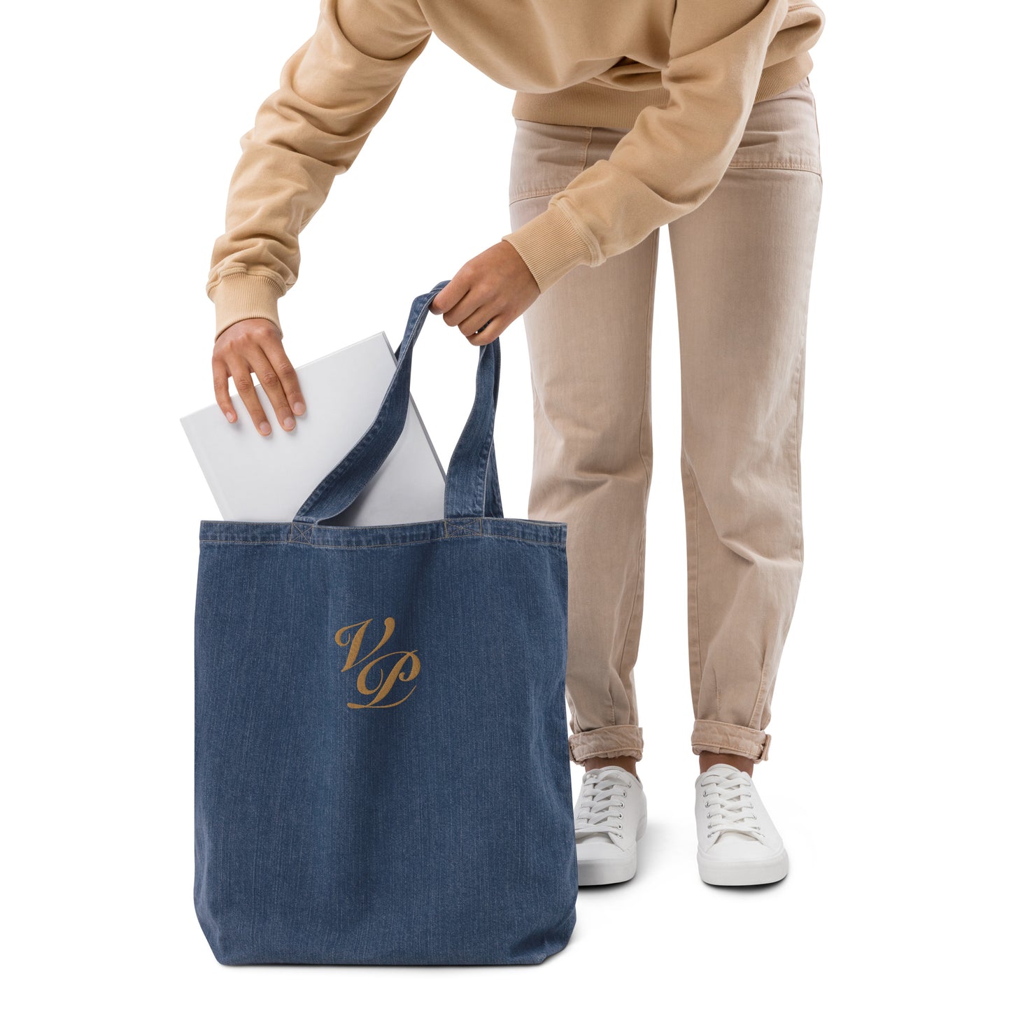 VP Organic Denim Tote Bag Gold Stitch