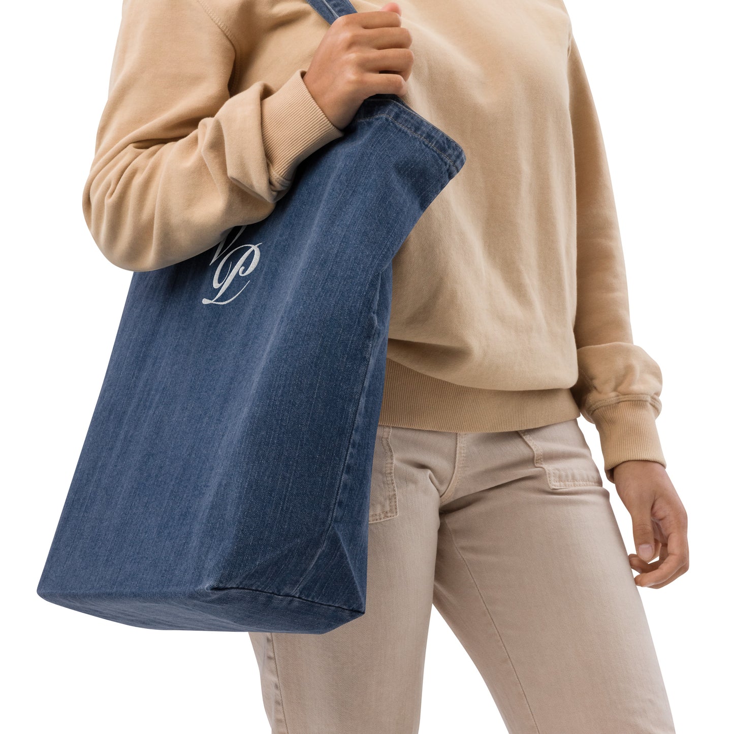 VP Organic Denim Tote Bag White Stitch