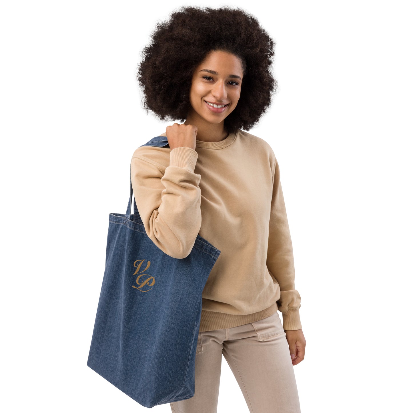 VP Organic Denim Tote Bag Gold Stitch